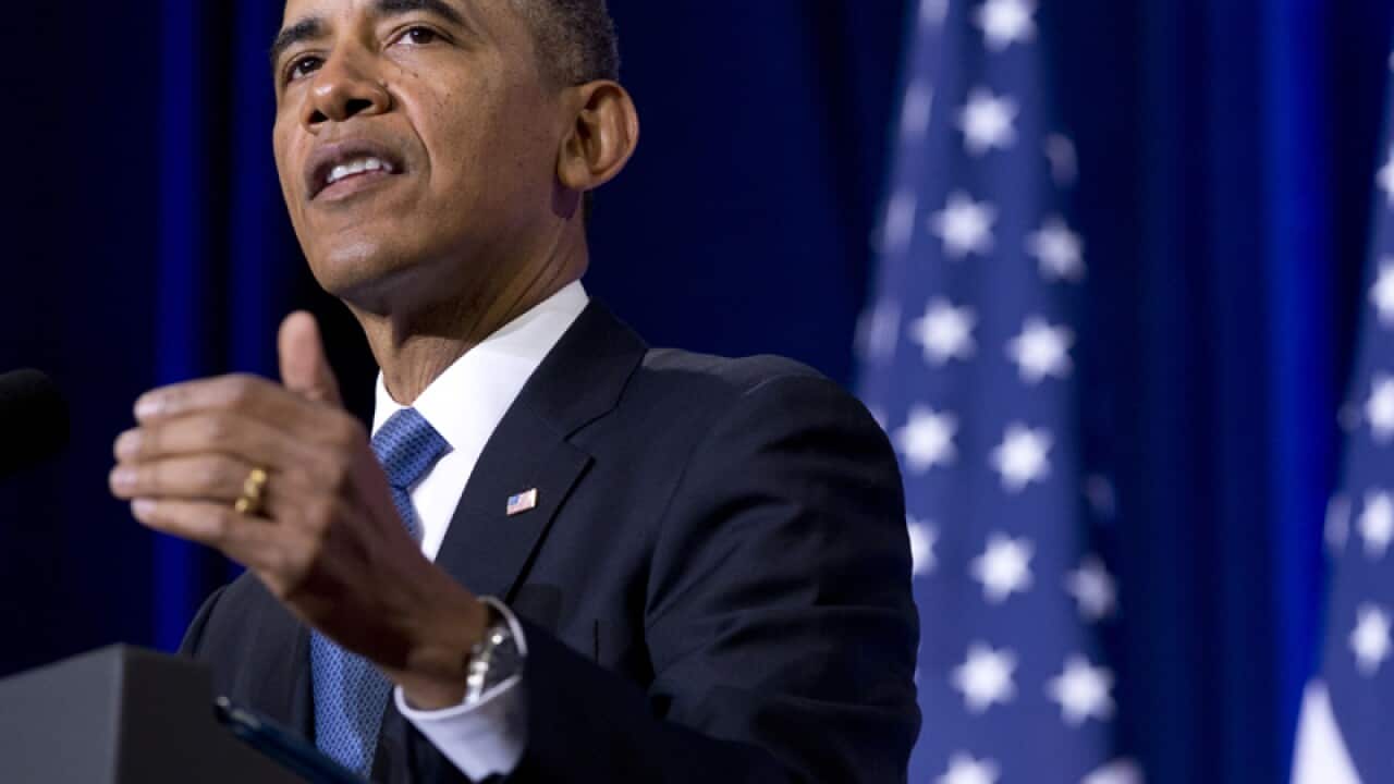 President Barack Obama gestures as he speaks about NSA in Washington