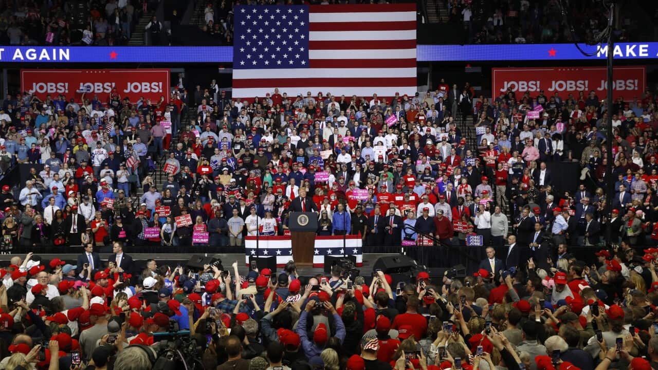 President Donald Trump speaks during a rally in Grand Rapids, Mich., Thursday, March 28, 2019. (AP Photo/Paul Sancya)