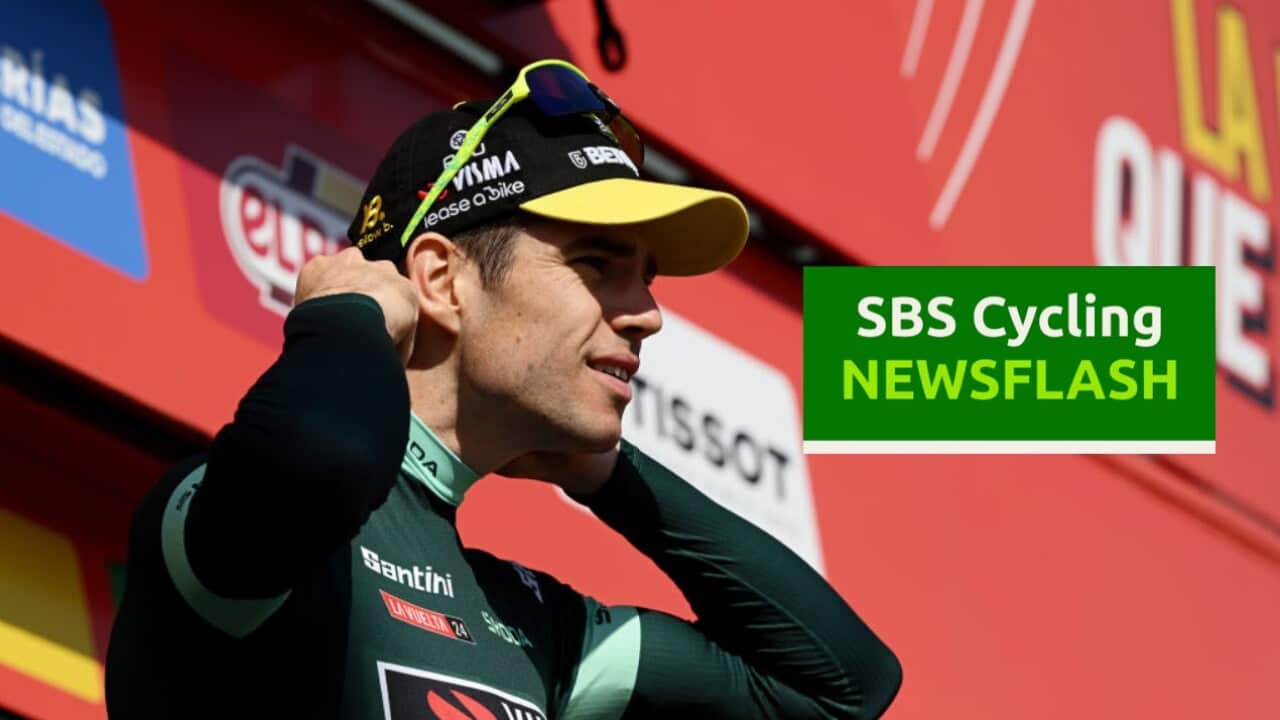 PADRON, SPAIN - AUGUST 28: Wout van Aert of Belgium and Team Visma | Lease a Bike celebrates at podium as Green Points Jersey winner during the La Vuelta - 79th Tour of Spain 2024, Day 11 a 166.5km stage from Padron to Padron / #UCIWT / on August 28, 2024 in Padron, Spain. (Photo by Dario Belingheri/Getty Images)