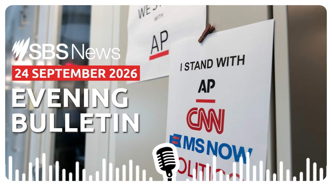 A sign in support of news outlets is seen at the White House press room - AP
