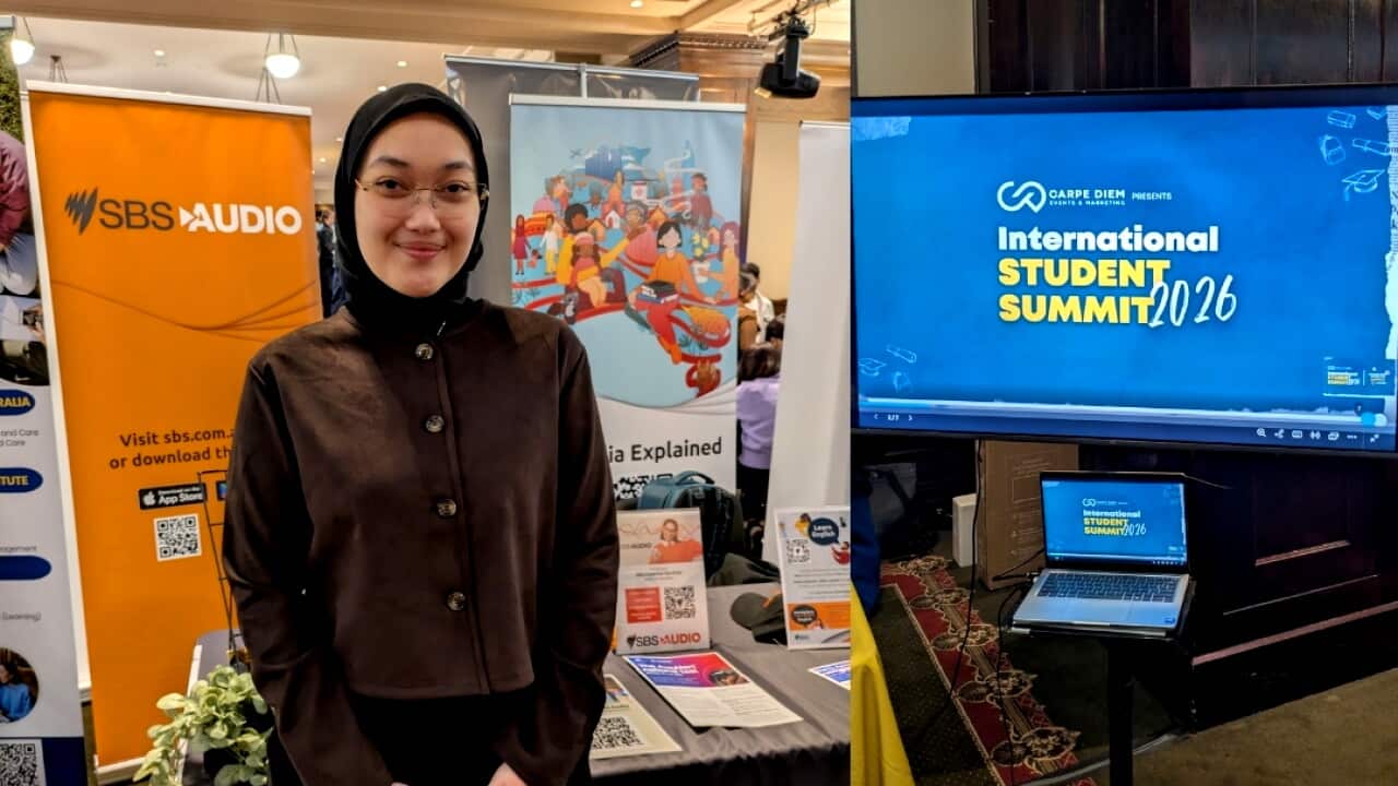 Syahlafa Khairunisa, a Master's student in Business Information Systems at Monash University, at the International Student Summit 2026.