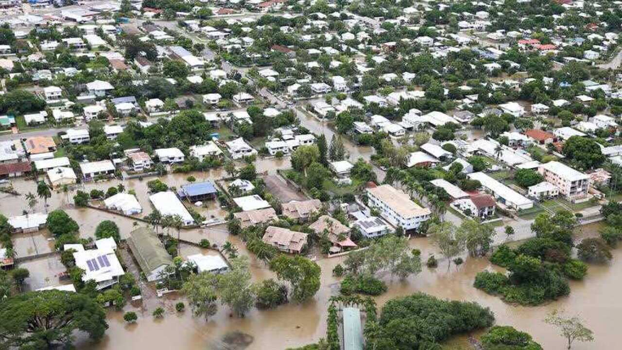 Houses inundated with flood waters are seen in Townsville, North Queensland, Tuesday, February 5, 2019.