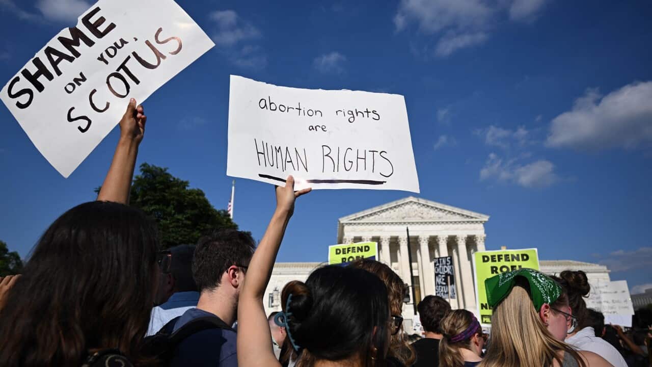 Abortion rights activists rally outside of the US Supreme Court after the overturning of Roe Vs. Wade