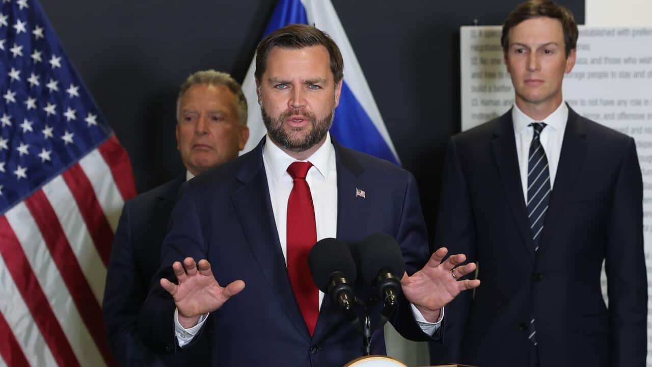 US Vice President JD Vance speaks to the press in Israel