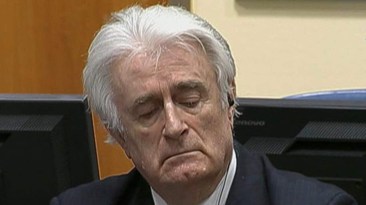 Radovan Karadzic listens to the his sentence at the International Criminal Tribunal for Former Yugoslavia (ICTY) in The Hague