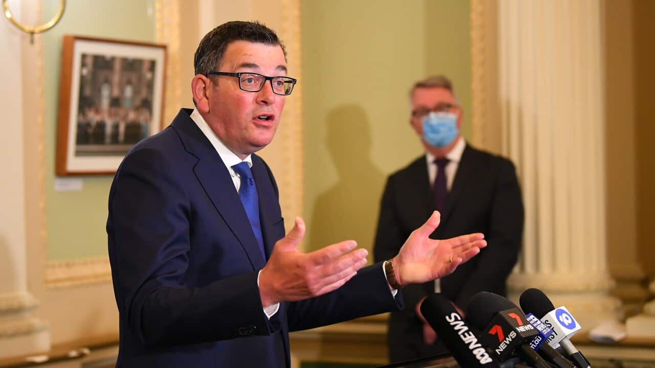 Victorian Premier Daniel Andrews speaks to the media during a press conference at Victoria State Parliament in Melbourne, Thursday, November 18, 2021. (AAP Image/James Ross) NO ARCHIVING