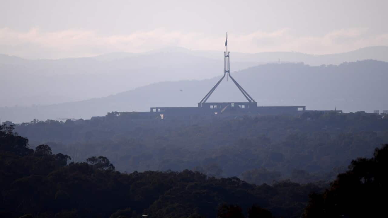 Early morning view of Parliament House in Canberra (AAP)
