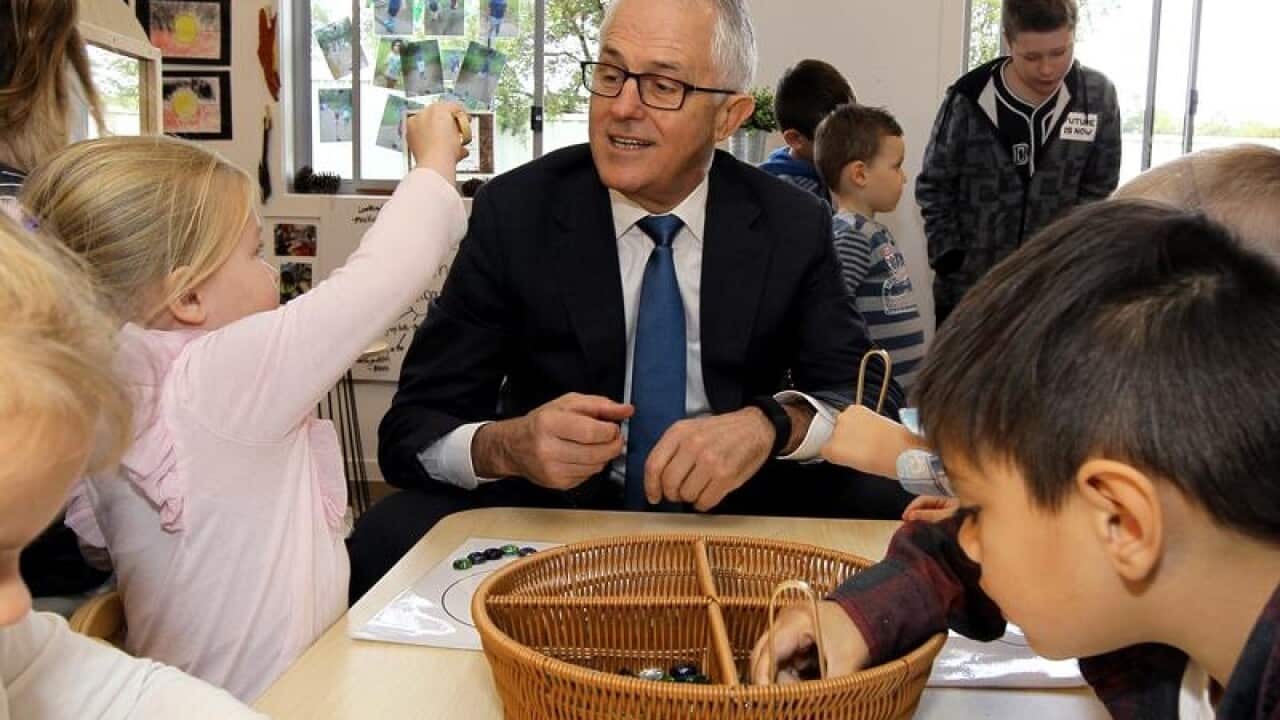 Malcom Turnbull speaks to children at an Early Learning Centre.