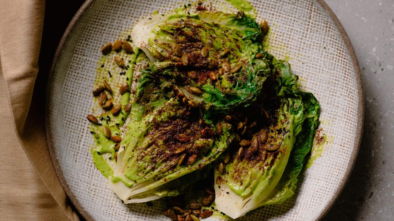 Charred cos with green dressing