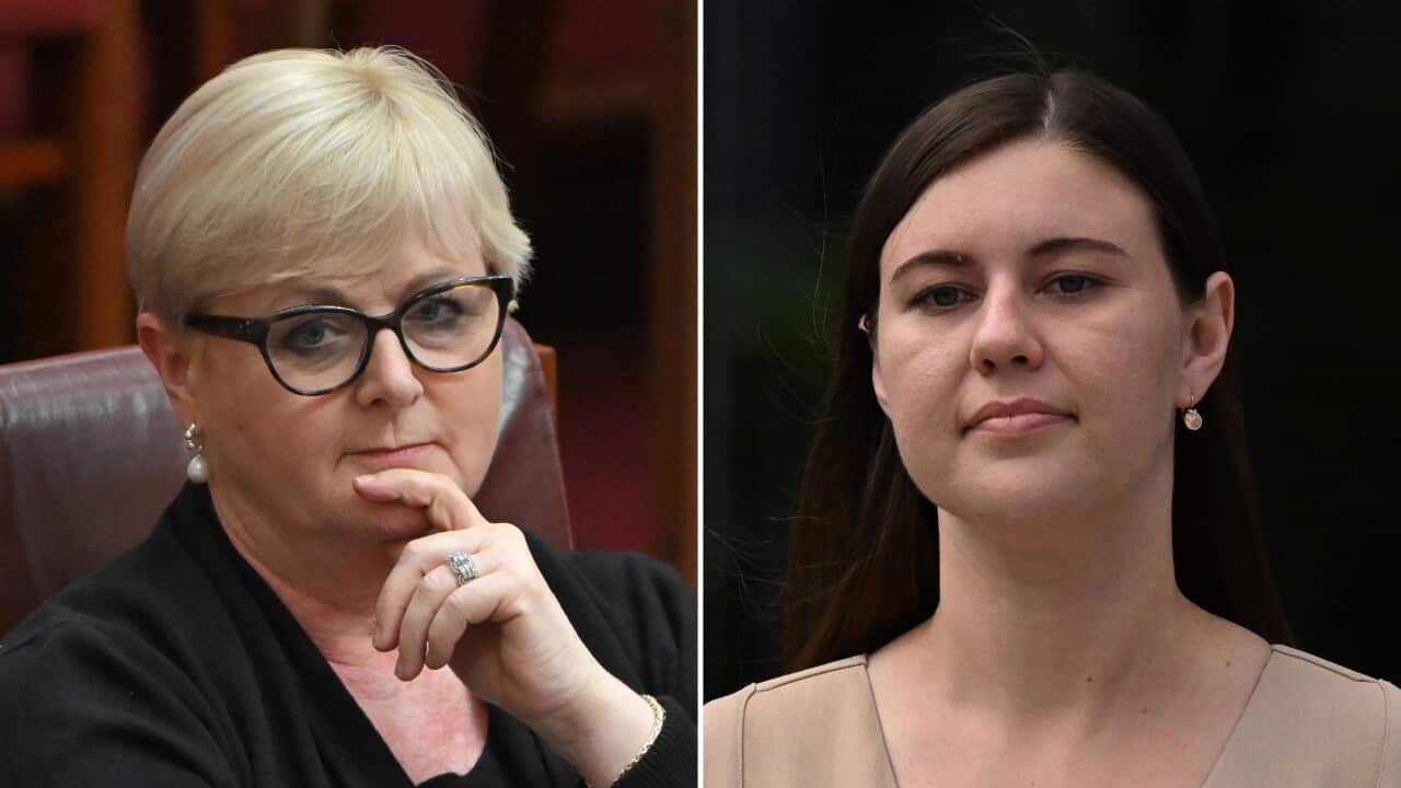 Split image shows (left) former WA senator Linda Reynolds and (right) former Liberal Party staffer Brittany Higgins.