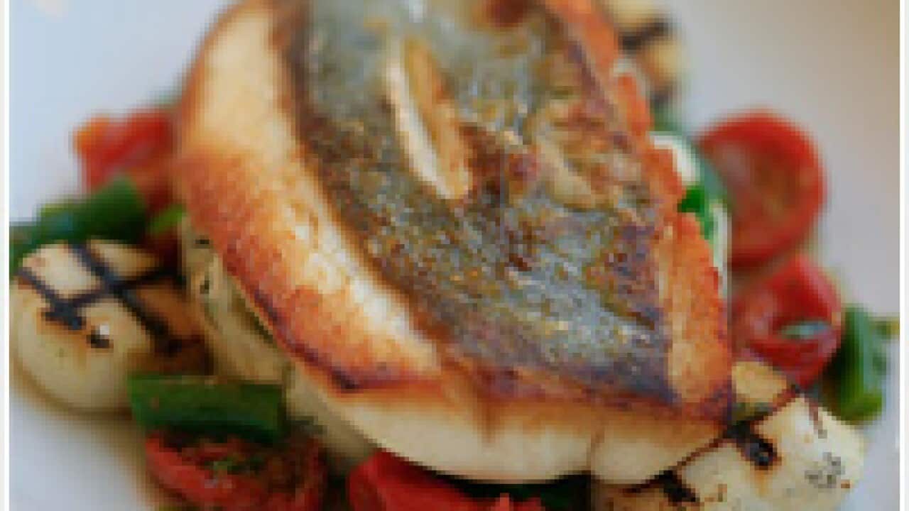 Roast dory fillet with scallops and crushed potatoes