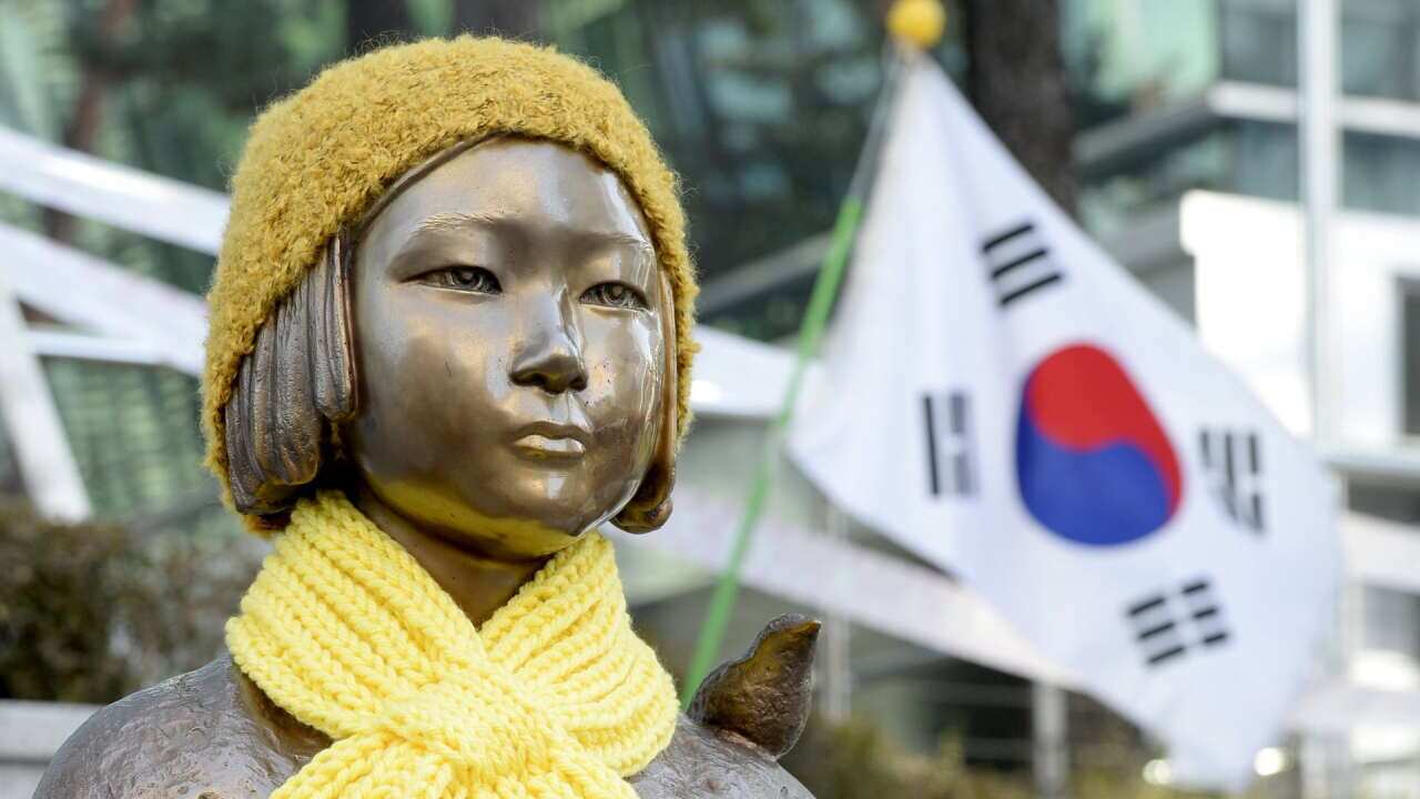 A 'comfort woman' statue in front of the Japanese embassy in Seoul, South Korea