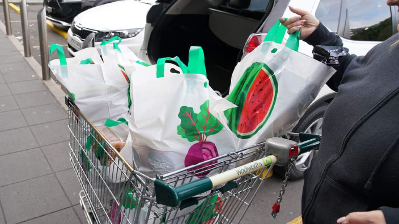 Re-useable plastic bags provided by Woolworths at Wolli Creek.