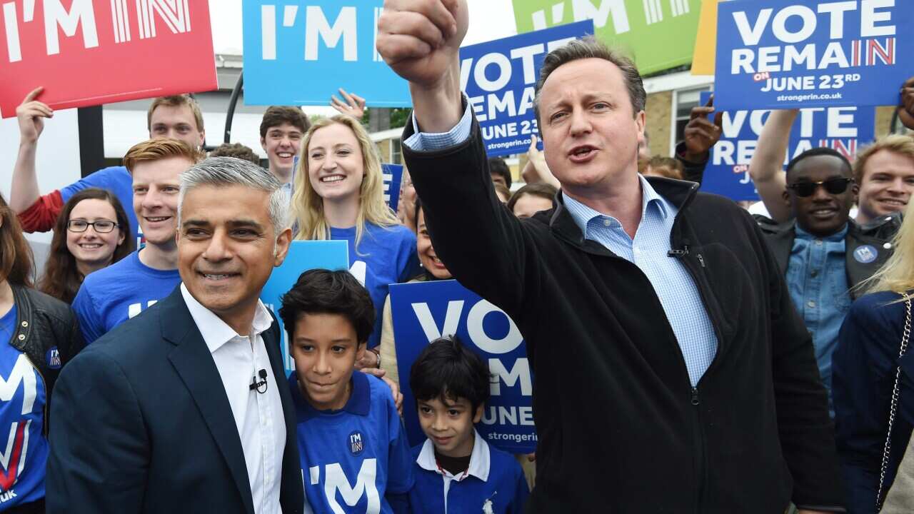 British Prime Minister David Cameron (R) and Mayor of London Sadiq Khan (L)