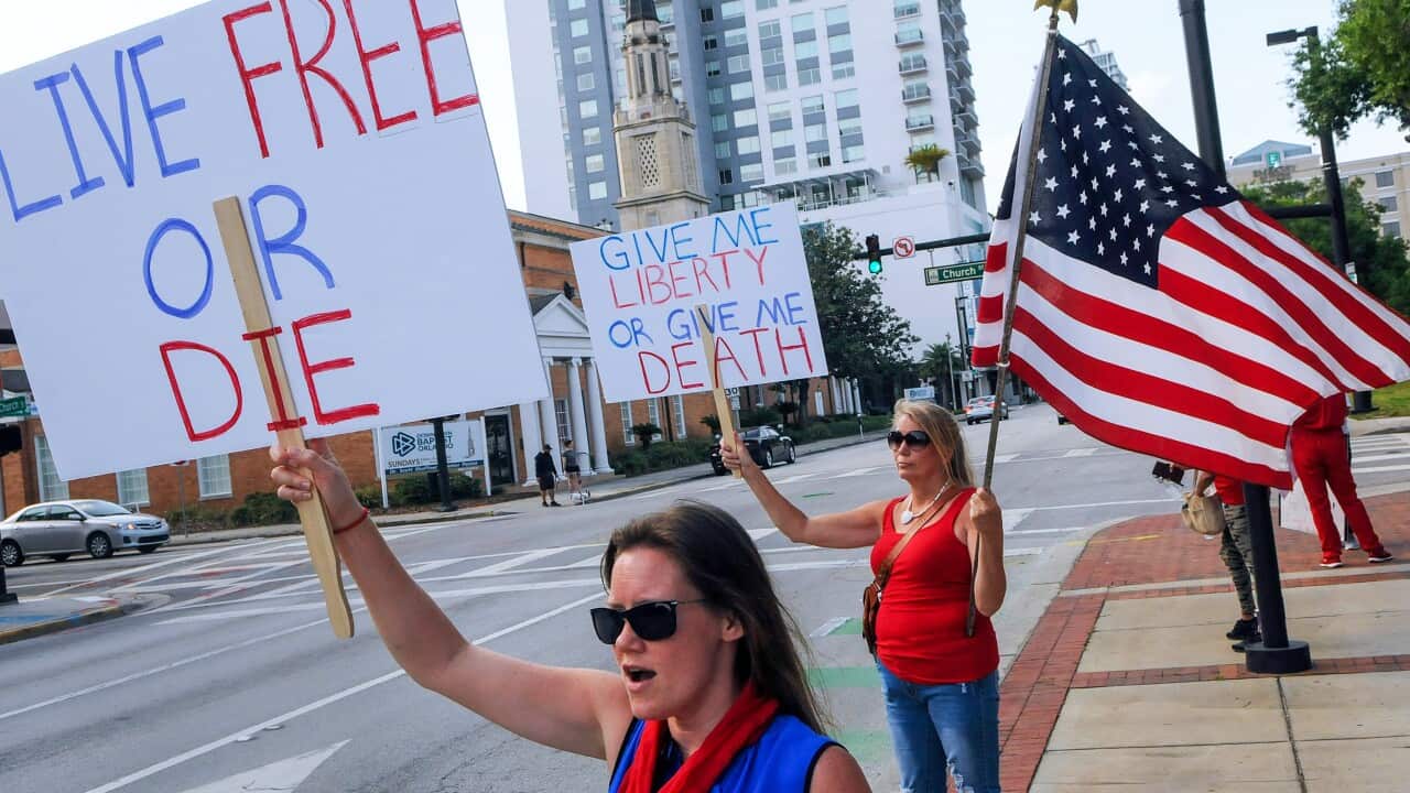 Protesters in Florida demand the end of stay-at-home orders and the reopening o businesses as the COVID-19 pandemic keeps thousands of people out of work.