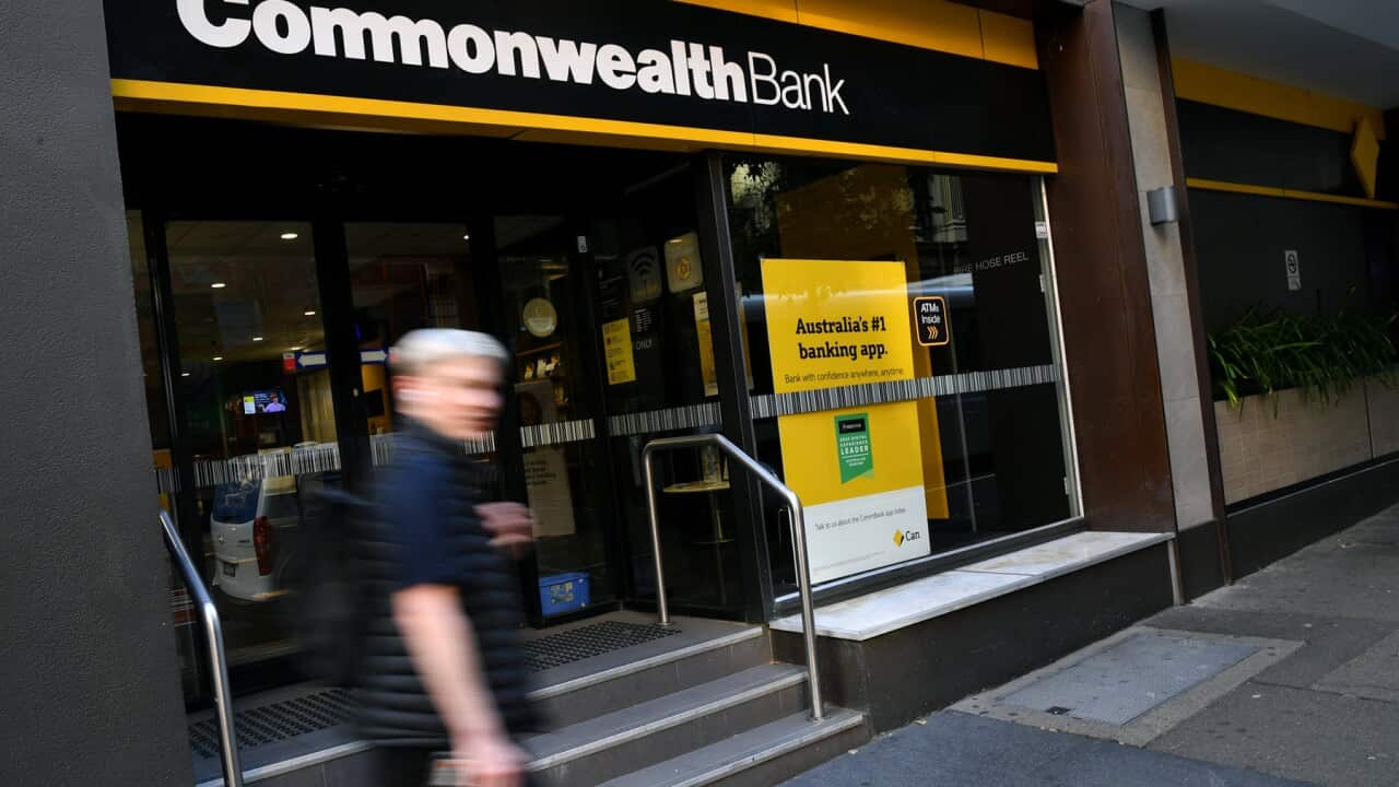 A pedestrian at the Commonwealth bank