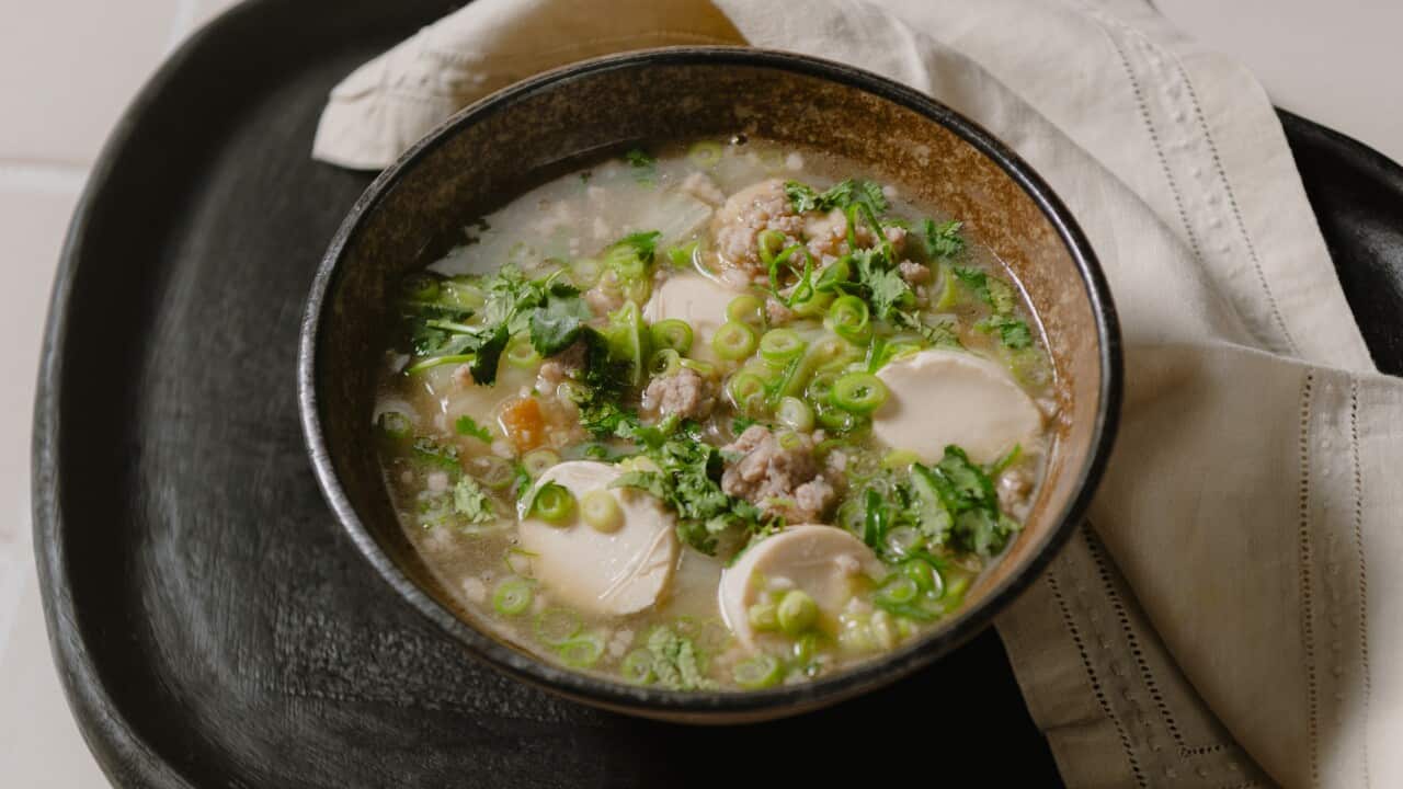 Thai minced pork soup with glass noodles