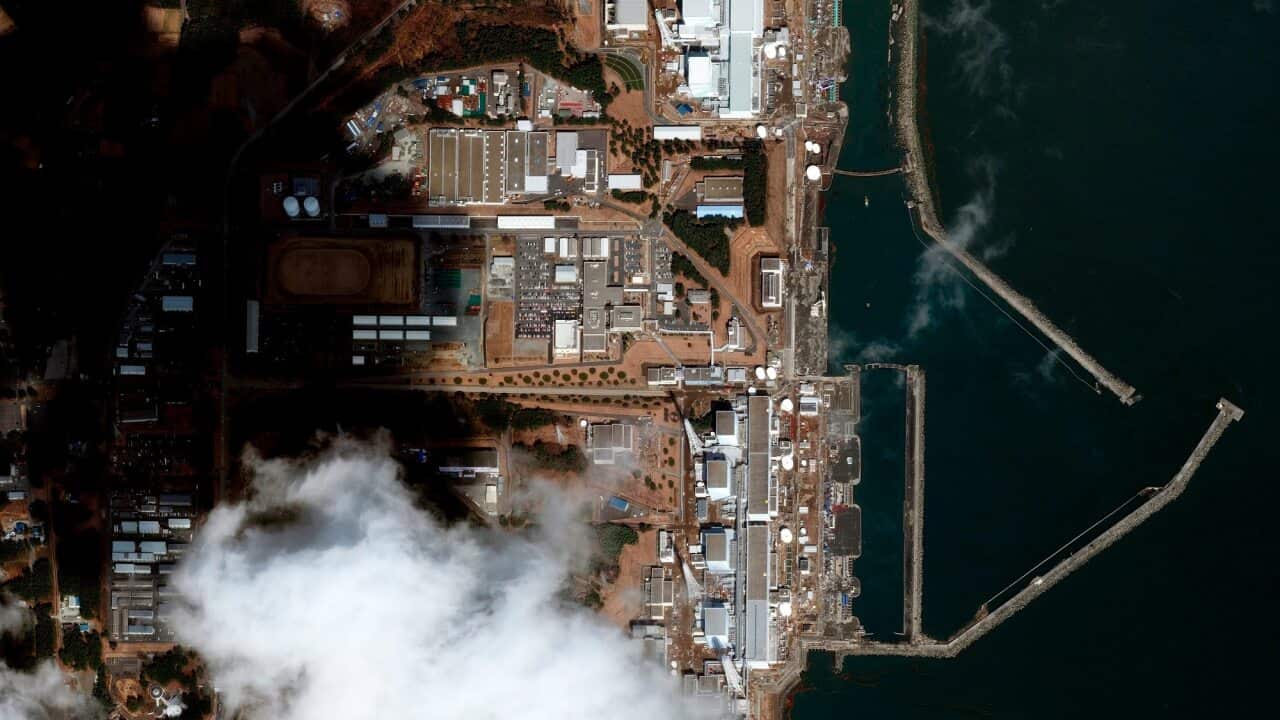 The Fukushima Daiichi nuclear power plant in Okuma, Fukushima prefecture, after an earthquake and tsunami on 12 March 2011.