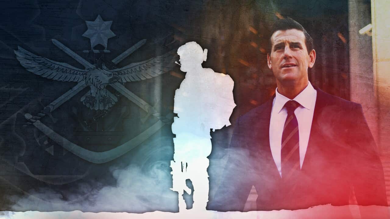A graphic of Ben Roberts-Smith and an identified SAS soldier.