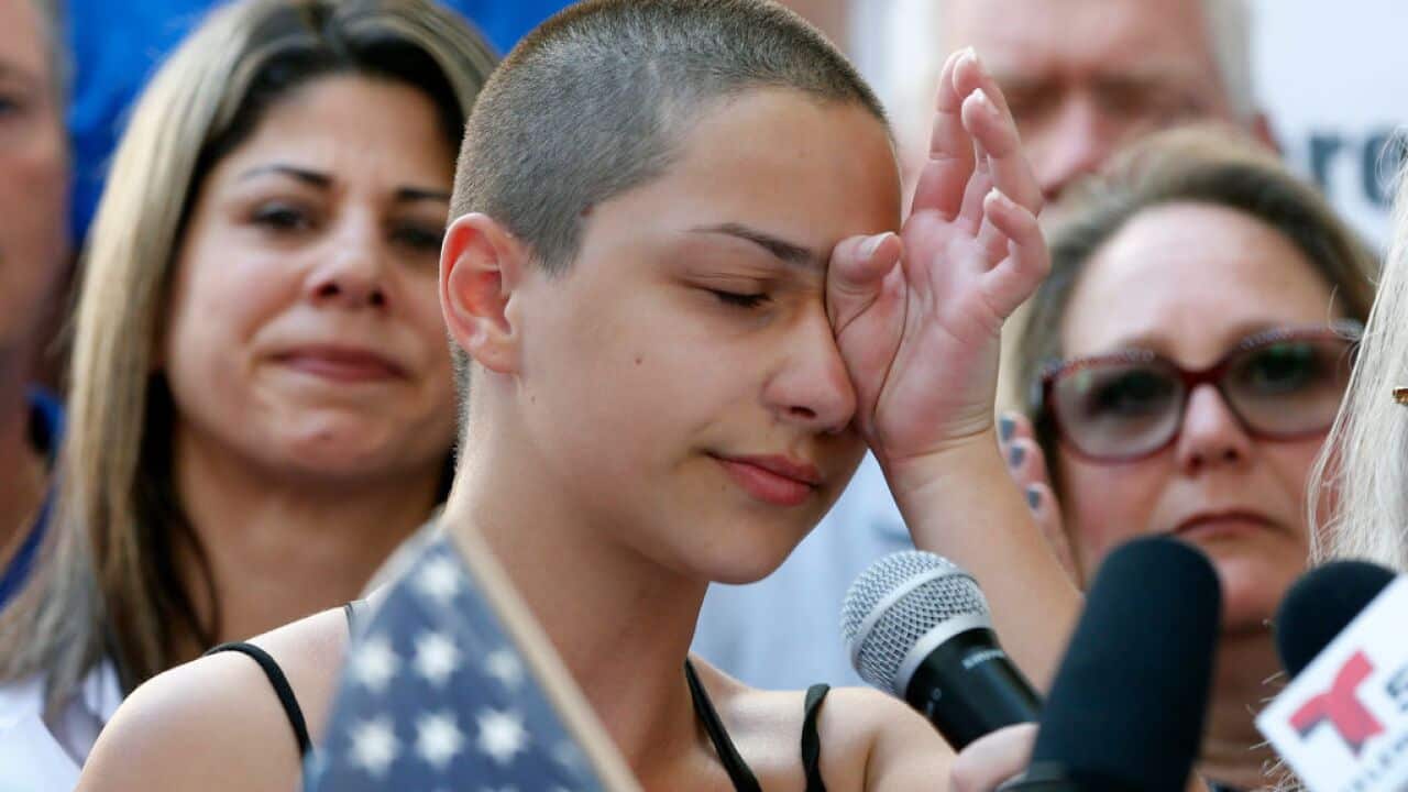 Marjory Stoneman Douglas High School student Emma Gonzalez speaks at a rally for gun control in Fort Lauderdale, Florida