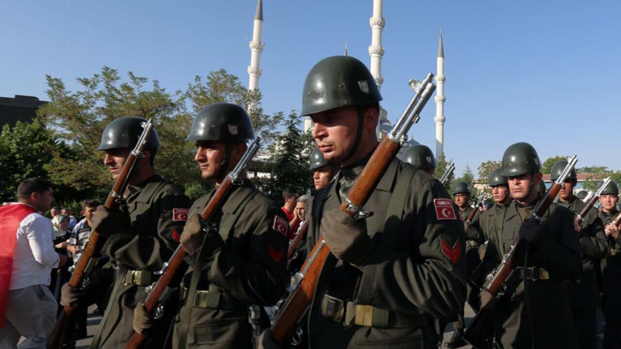 Turkish soldiers march