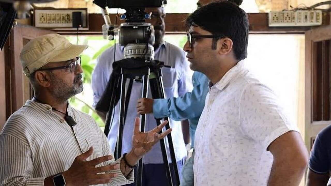 Shailesh Prajapati and Malhar Thakar on the sets of Film Saheb