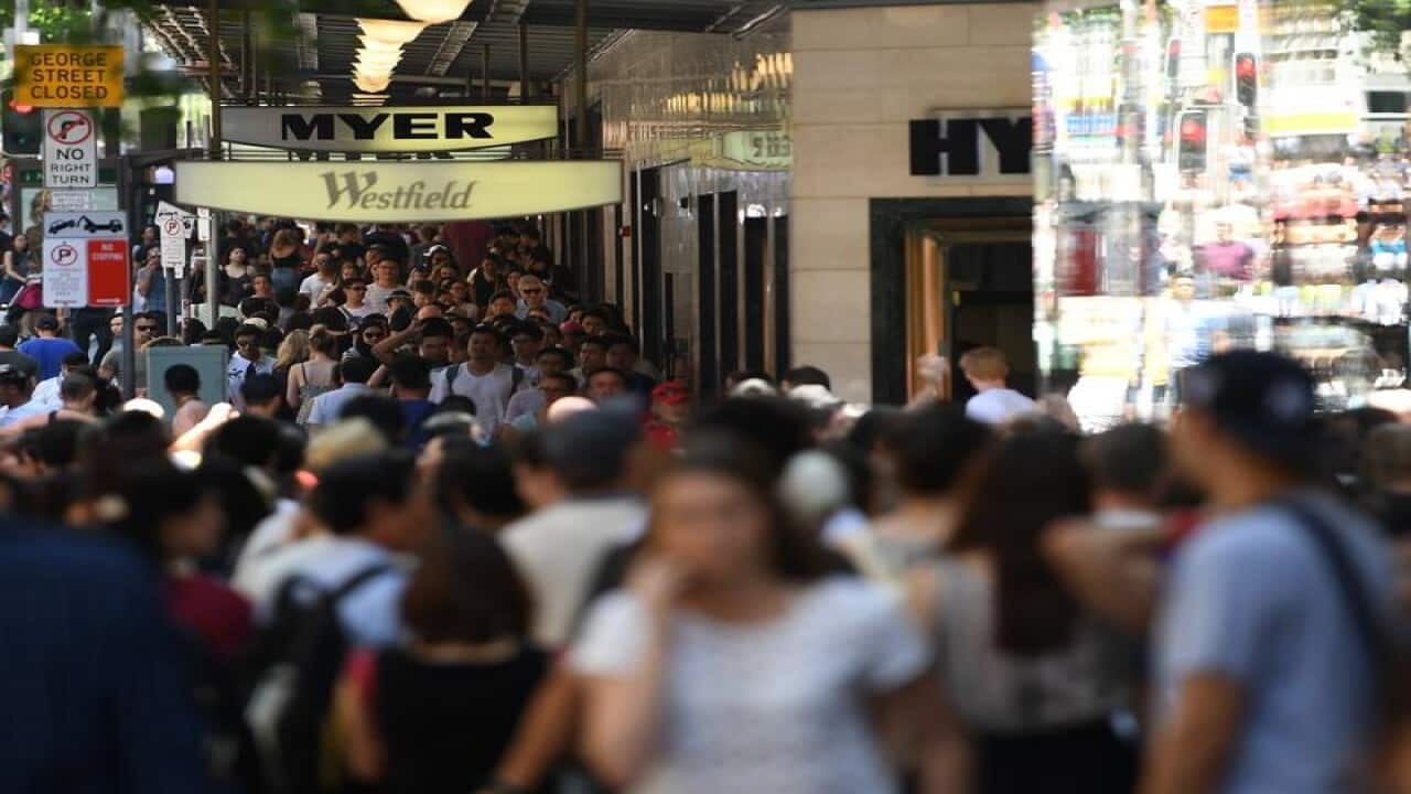This is a file image of shoppers in Sydney's Pitt Street Mall.