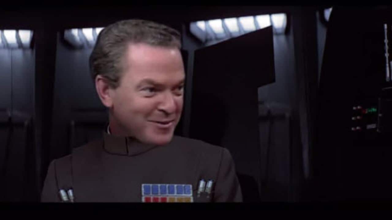 ABC's video editor Huw Parkinson has superimposed Christopher Pyne's interview with Sky News' David Speers into a scene from Star Wars Episode IV ‘A New Hope’. (YouTube)
