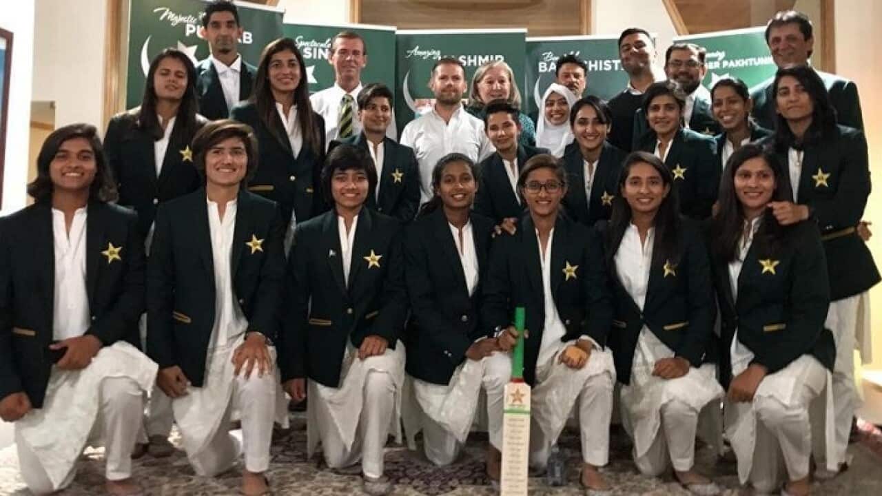 Pakistan Women's Cricket team in national attire.