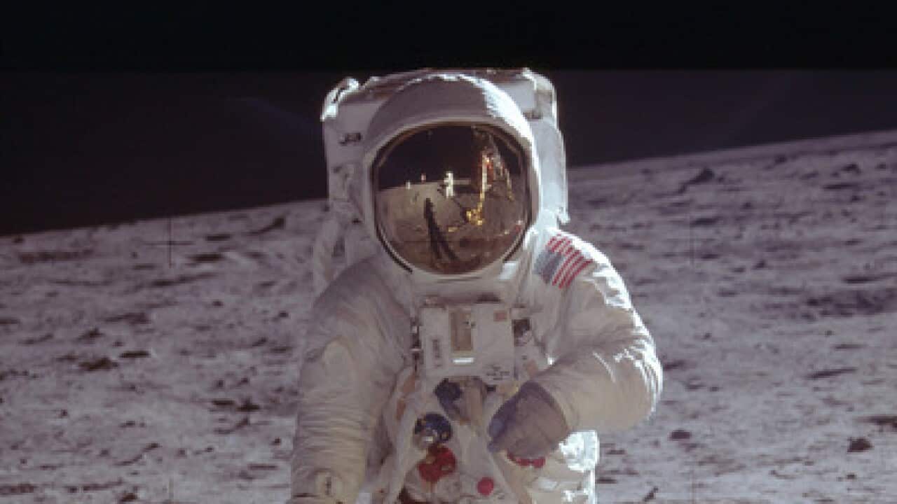 Neil Armstrong on the moon, taken by Buzz Aldrin (NASA)