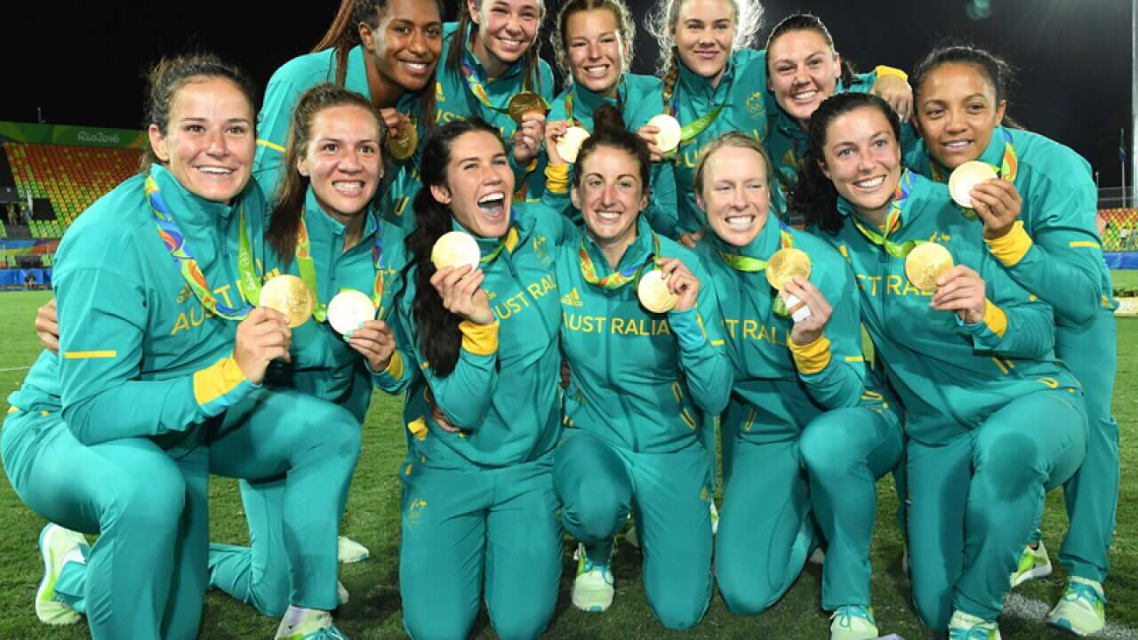 Members of the Australian Olympic women's rugby sevens team