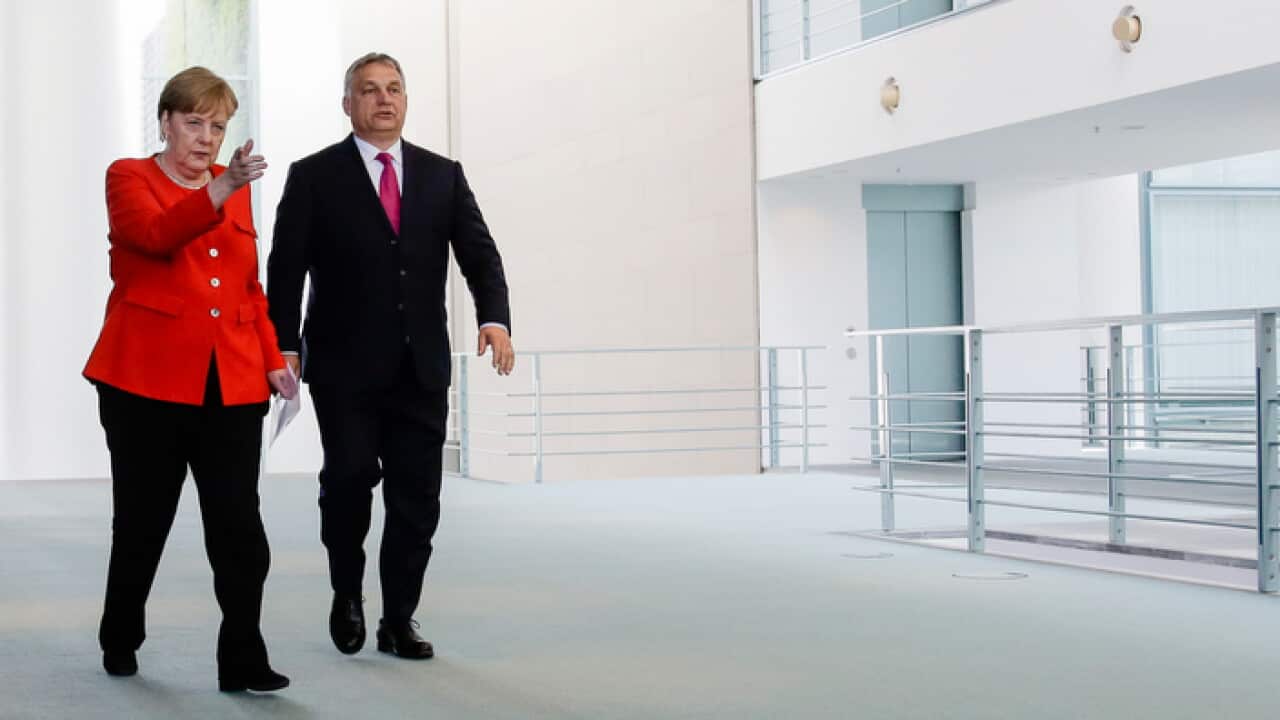 German Chancellor Angela Merkel, left, and Hungarian Prime Minister Viktor Orban.