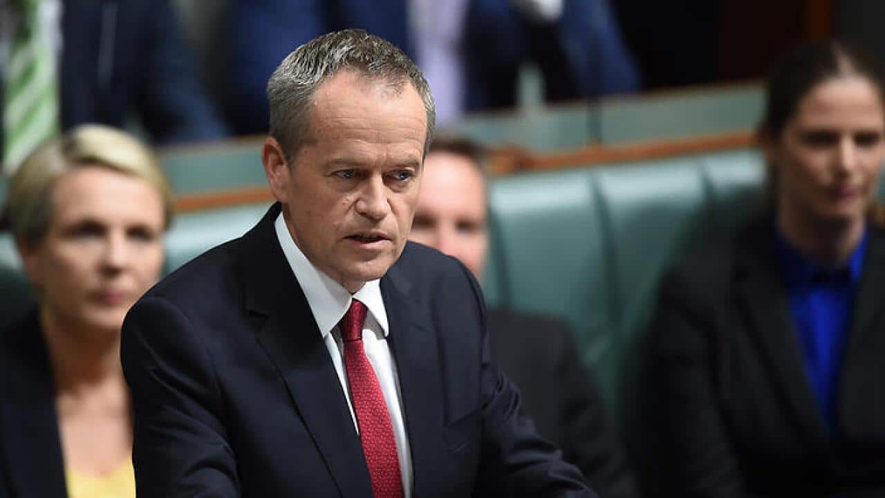 Australian Opposition Leader Bill Shorten speaks at the despatch box during the delivery of the 2016-17 Federal Budget Reply speech. (AAP)