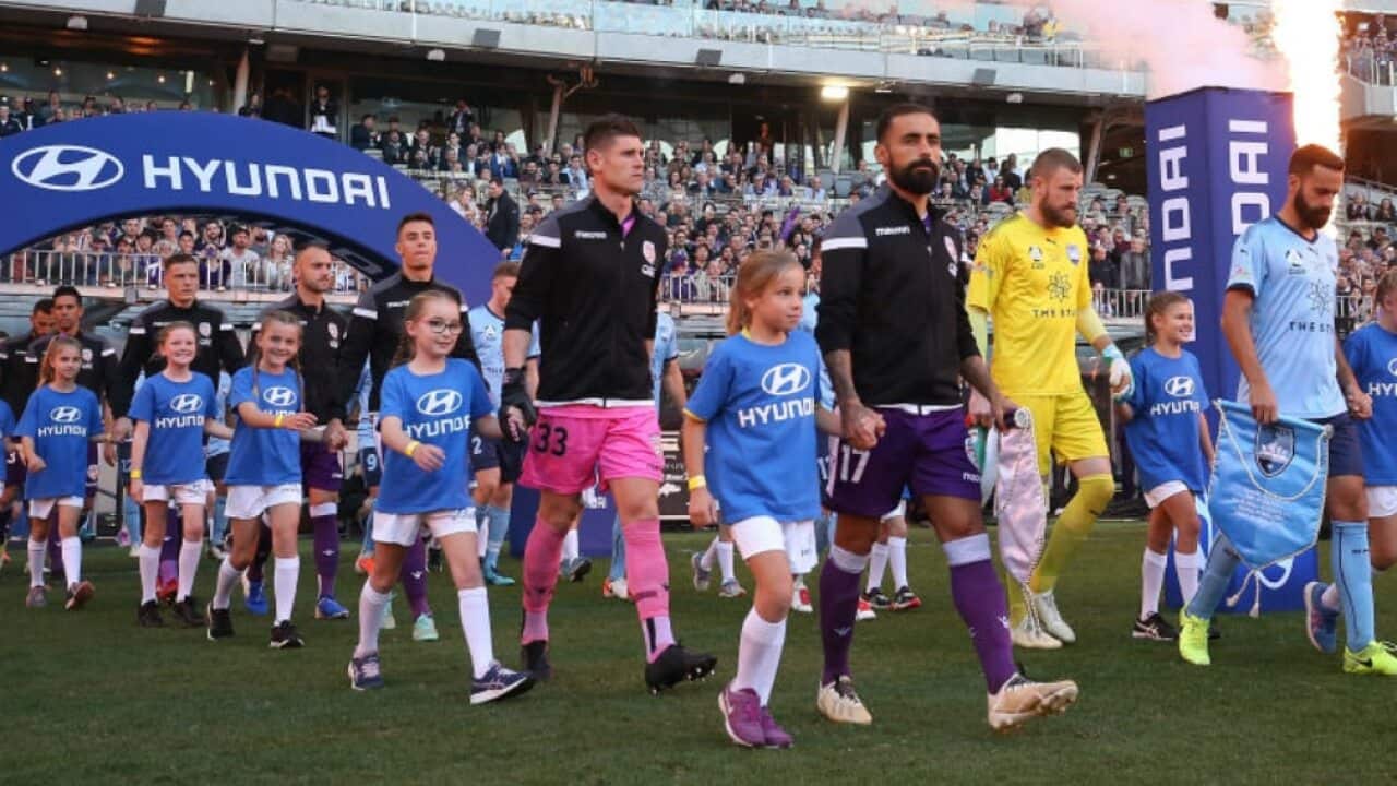 Teams walk out for the 2018-19 A-League grand final