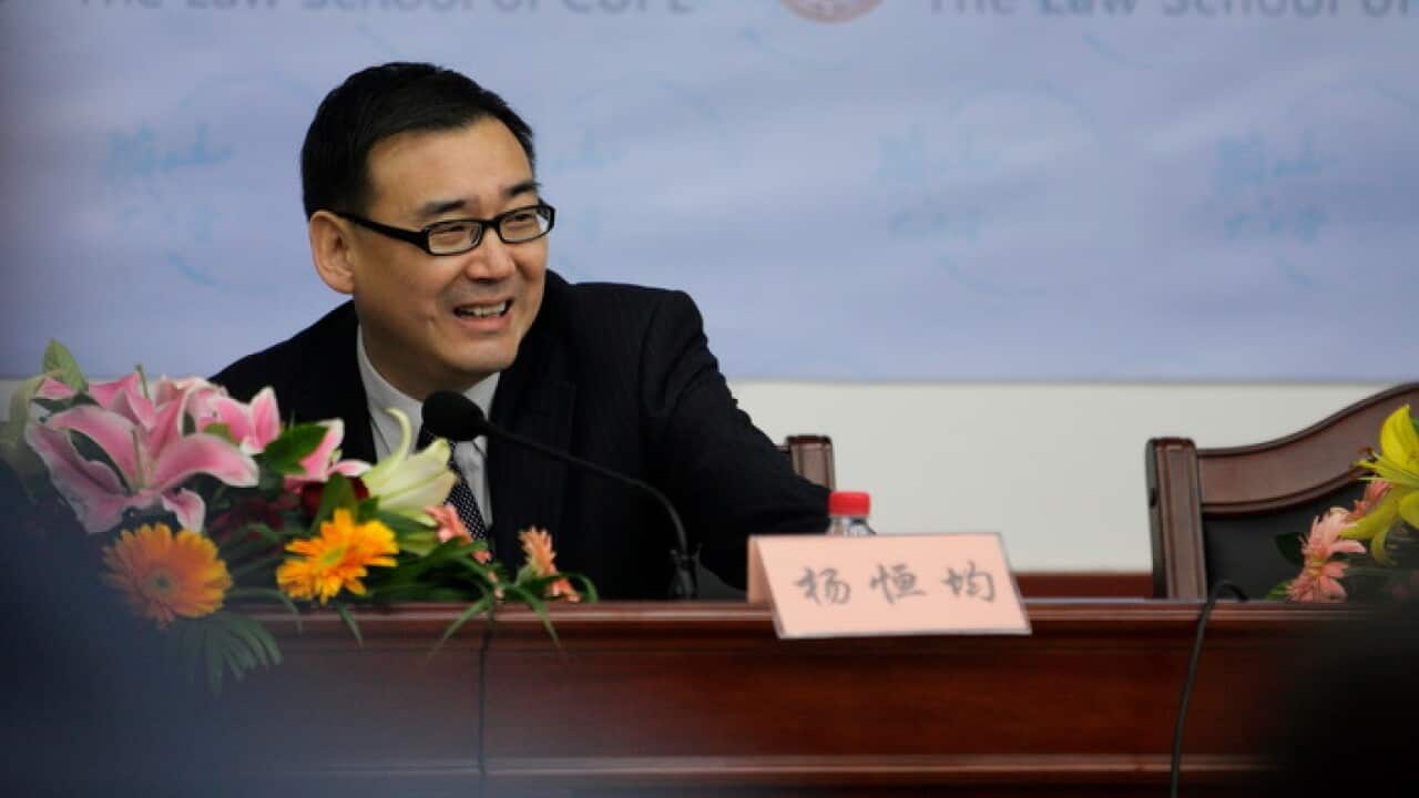 Chinese-Australian writer Yang Hengjun at a conference in Beijing in 2010 (AAP)