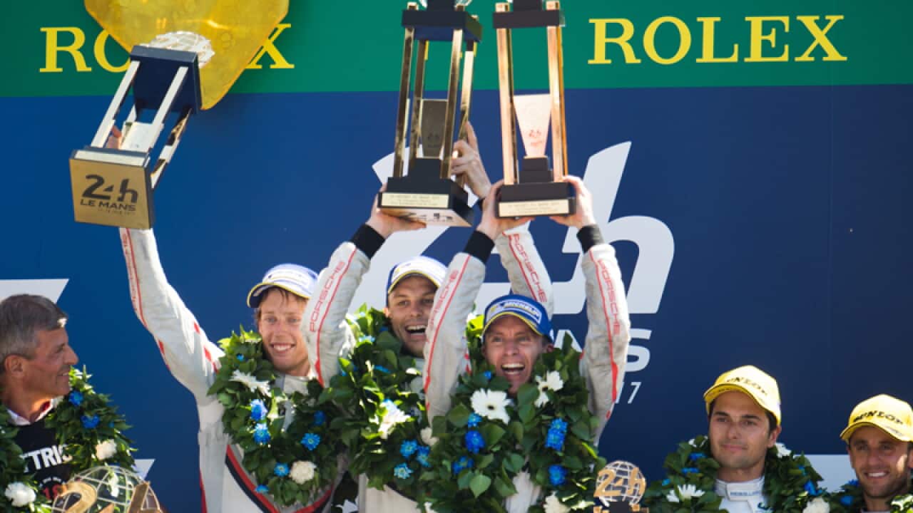 Race winners celebrate on the podium