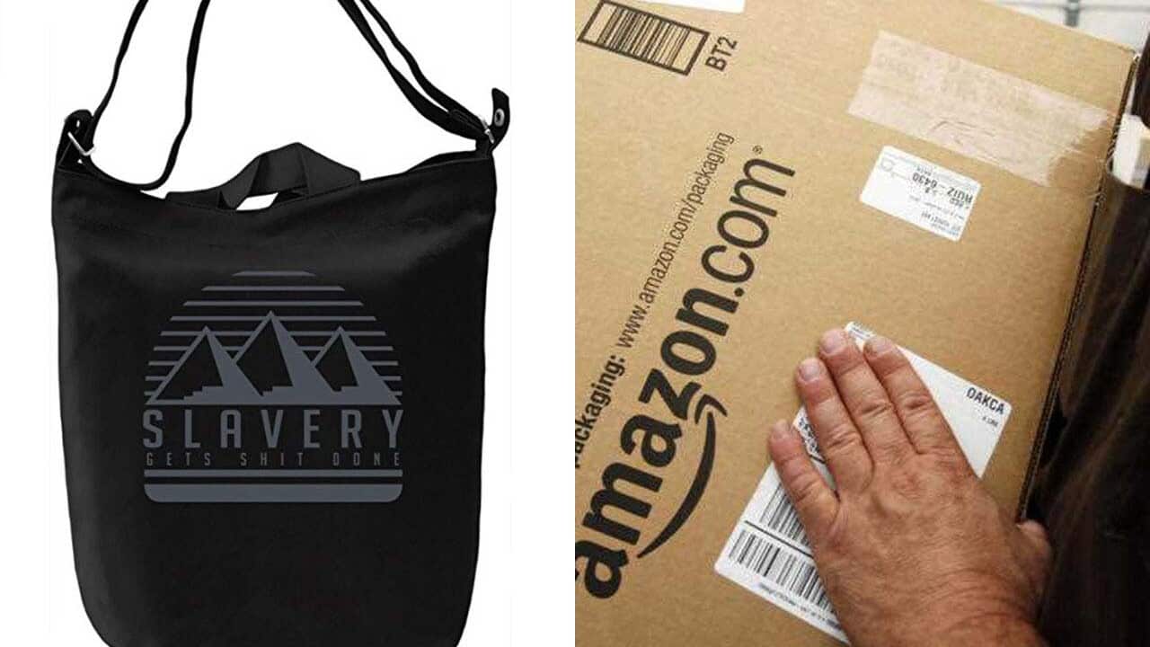Amazon pulls products with 'Slavery gets s**t done' slogan from website.