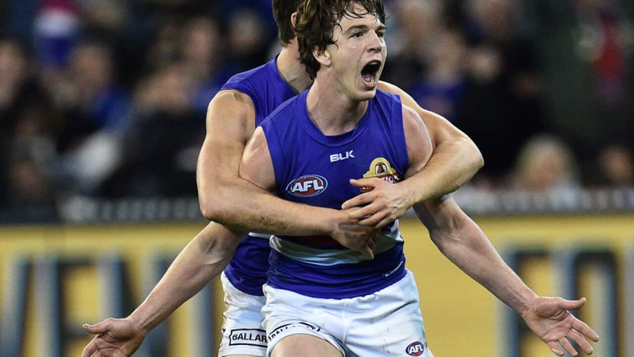 Josh Dunkley (left) and Liam Picken of the Bulldogs