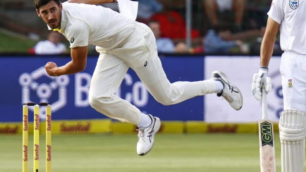Australia's Mitchell Starc bowls.