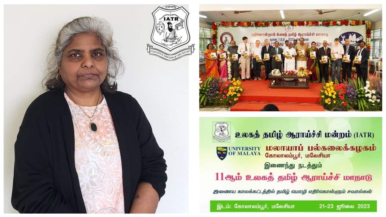Dr Themozhi, and competing International Tamil Research Conferences