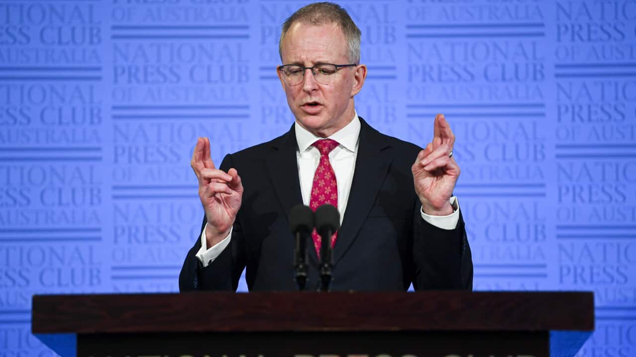 Australian Communications Minister Paul Fletcher delivers an address at the National Press Club in Canberra.
