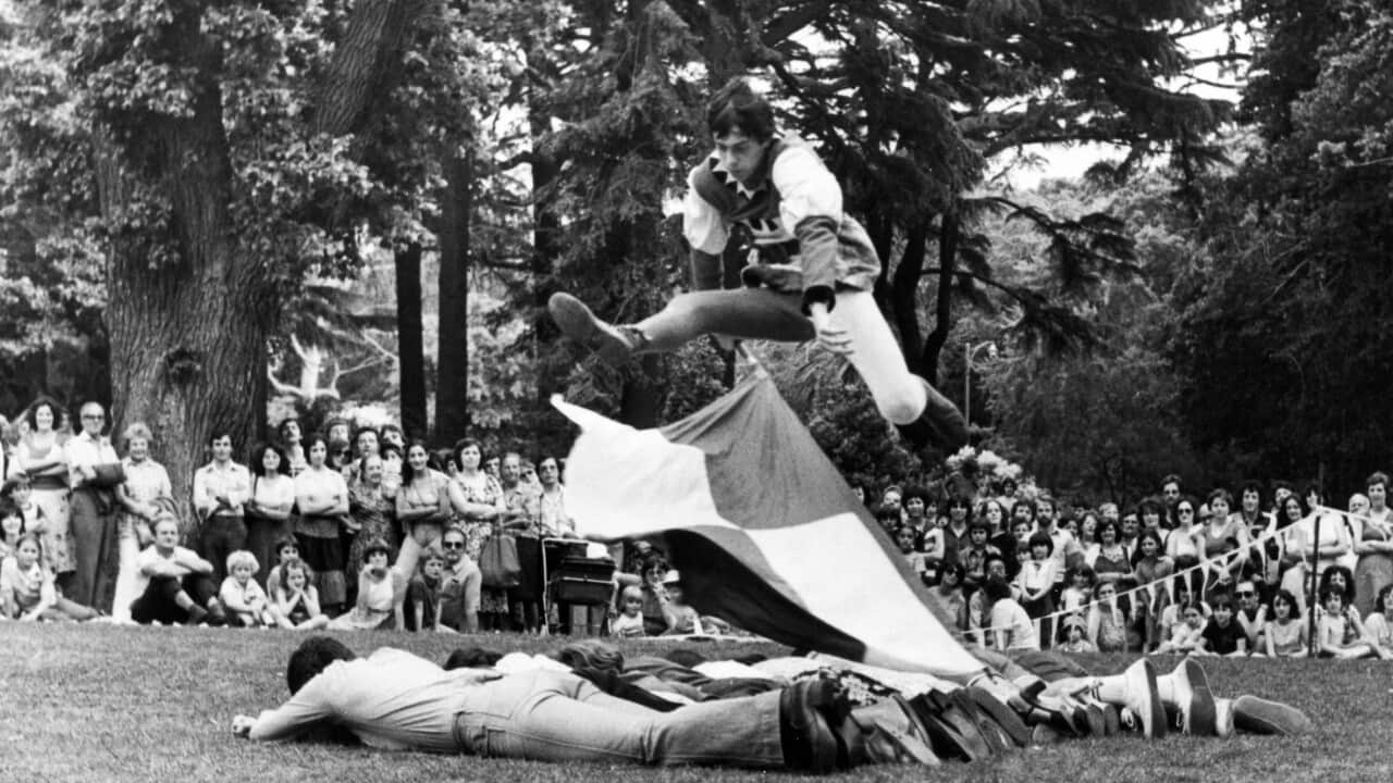 Sbandieratori (Flag Wavers) from Siena performing during the Italian Arts Festival Melbourne
