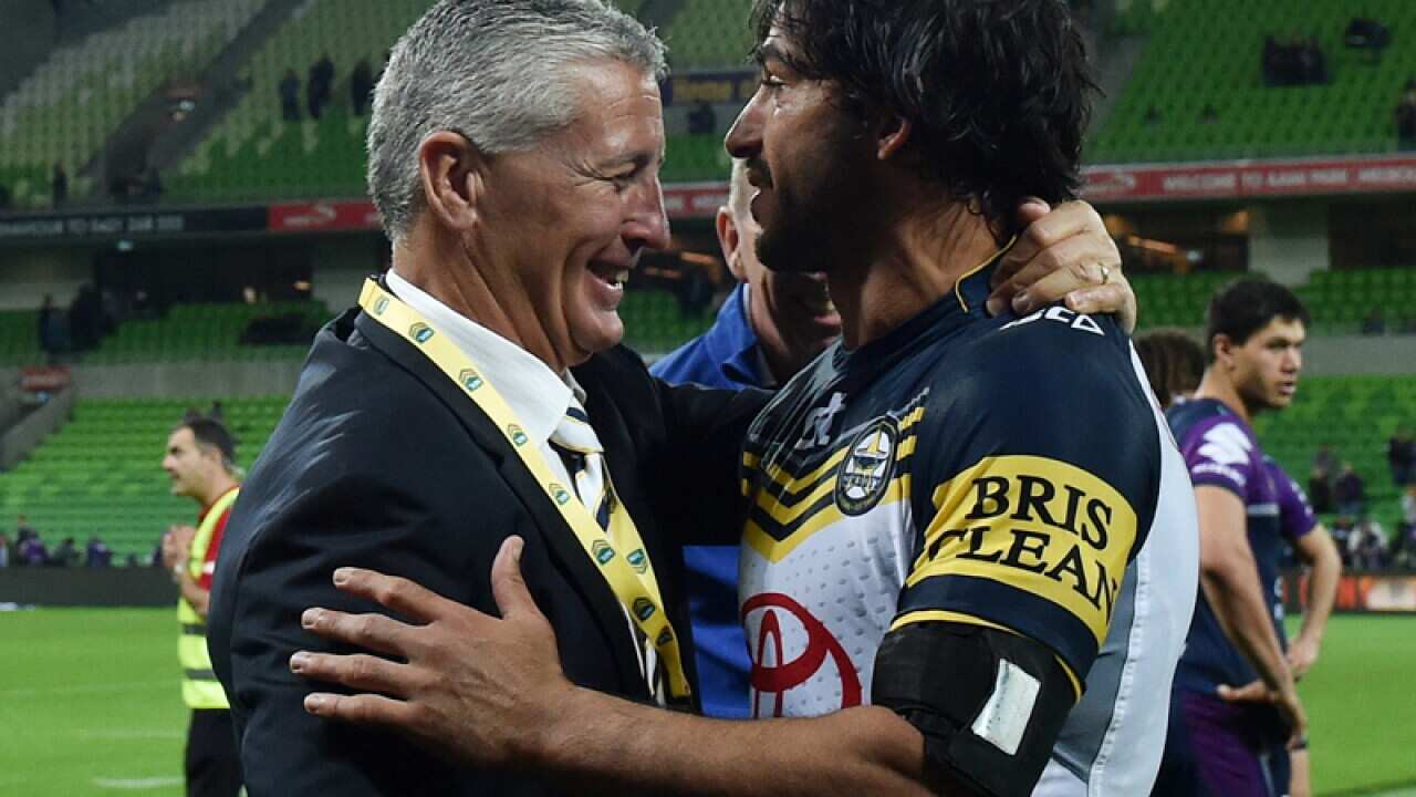 North Queensland coach Paul Green (L) and captain Johnathan Thurston