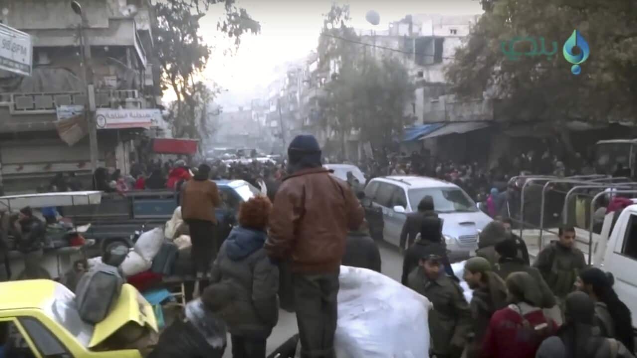 This frame grab from video provided by Baladi News Network, a Syrian opposition media outlet that is consistent with independent AP reporting.