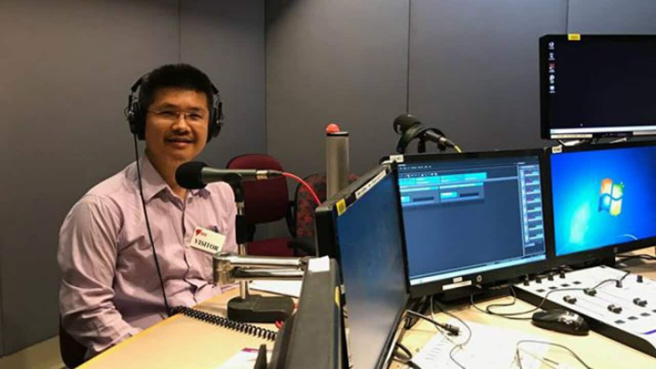 Sambath Mey from Hepatitis Victoria at SBS studio