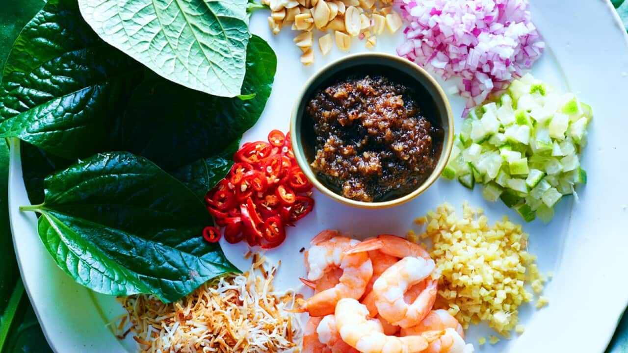 Prawn betel leaf wraps