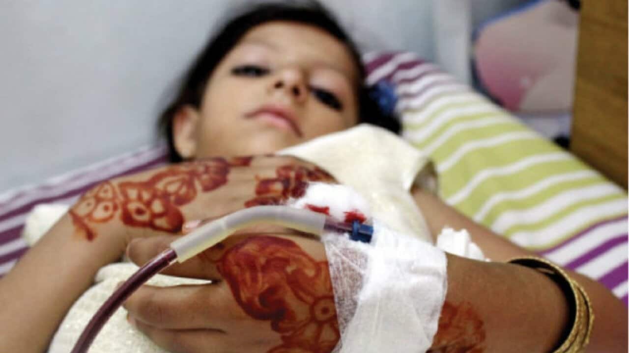A thalassaemia patient receives blood transfusion at a facility in Peshawar on Monday. — INP