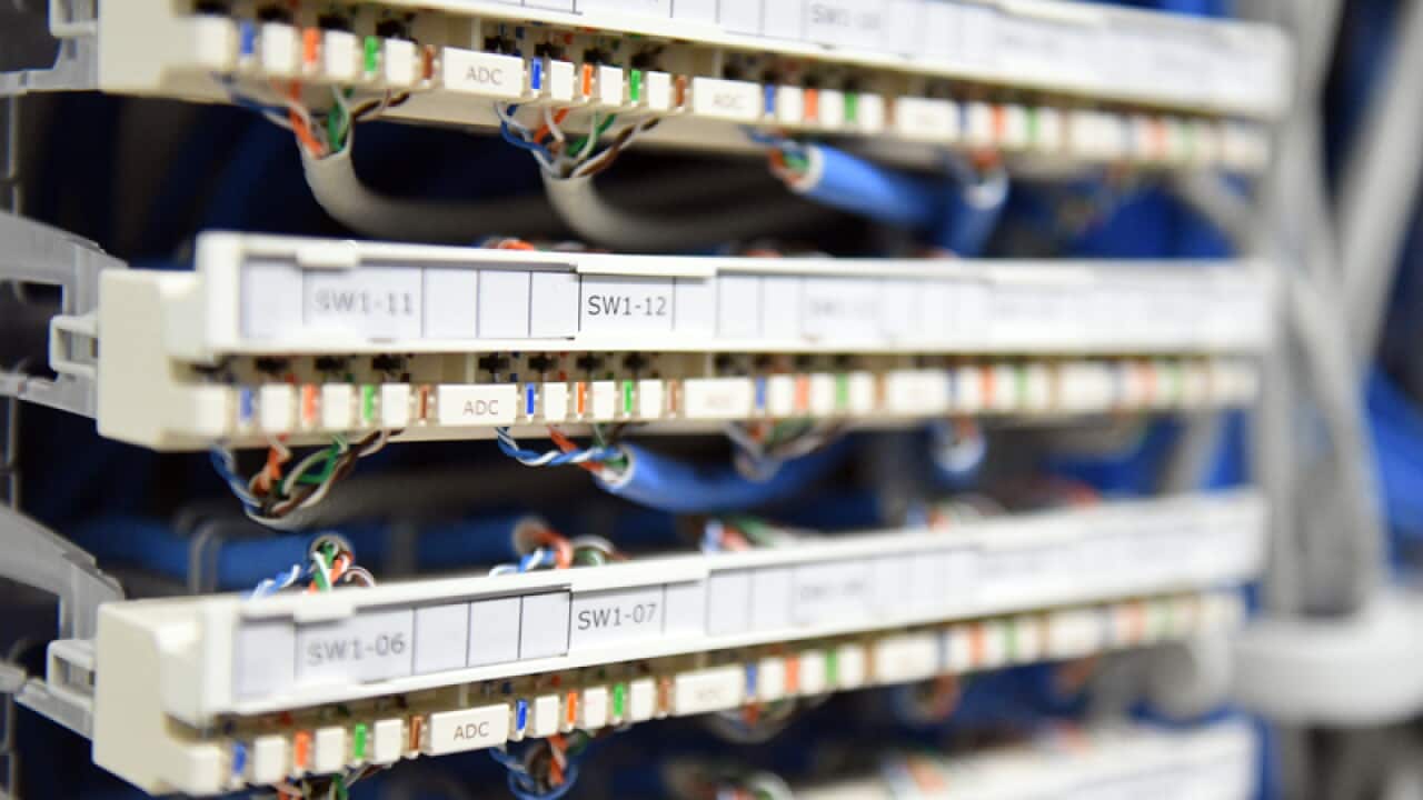 Ethernet data cables in a server room
