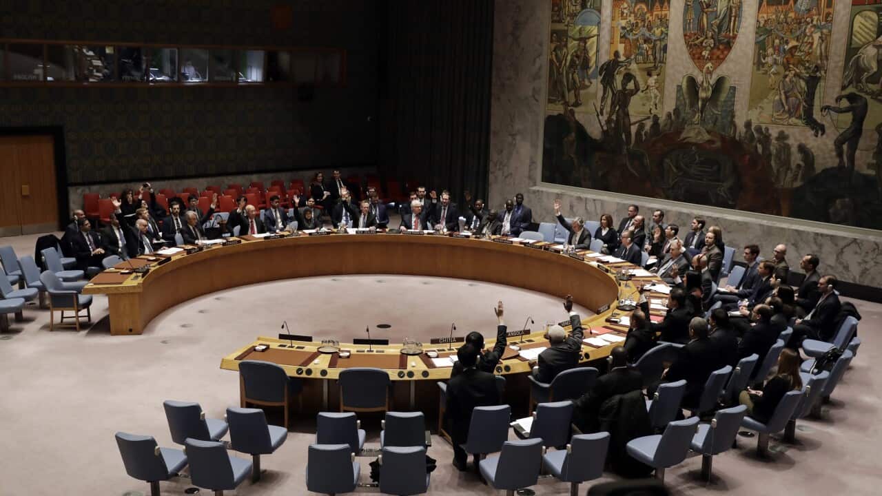 United Nations Security Council Members vote on a ceasefire in Syria at UN headquarters in New York