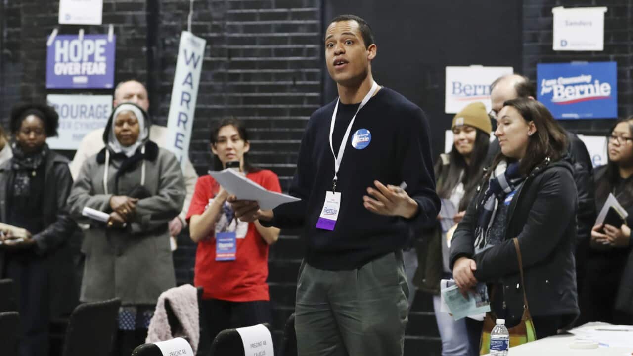 Democratic voters attend a precinct caucus in Des Moines, Iowa, on Feb. 3, 2020, to select the person to take on President Donald Trump.